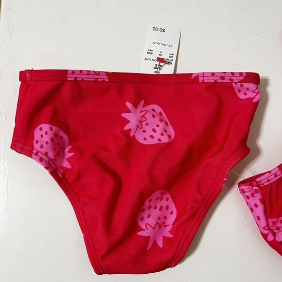 Cat & Jack Pink Strawberry Tankini Bikini 2 Piece Swimsuit Girls Size 2T NWT - Picture 9 of 9